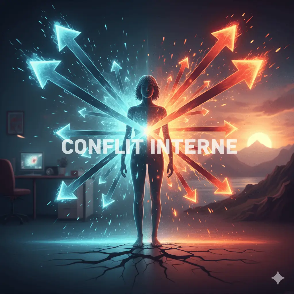 Représenter visuellement le conflit intérieur, le tiraillement entre plusieurs volontés.
