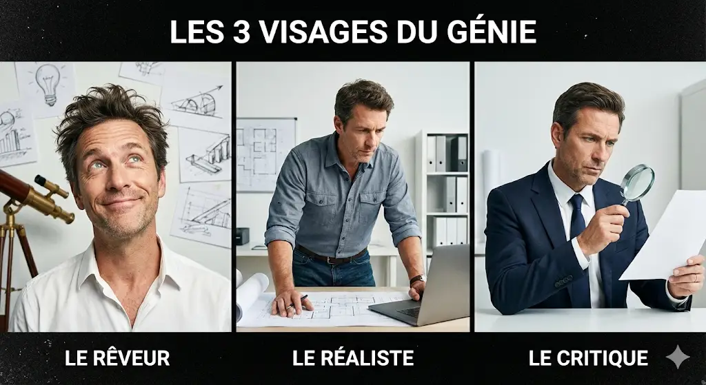 Les 3 visages du génie : Rêveur, Réaliste, Critique