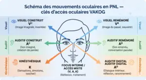 Schéma des mouvements oculaires en PNL — clés d'accès oculaires VAKOG